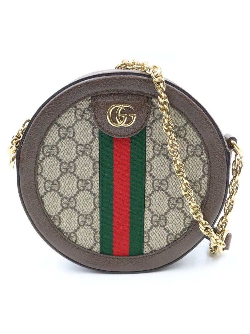 Gucci Ophidia GG Supreme Mini Round Shoulder Bag Brown Leather